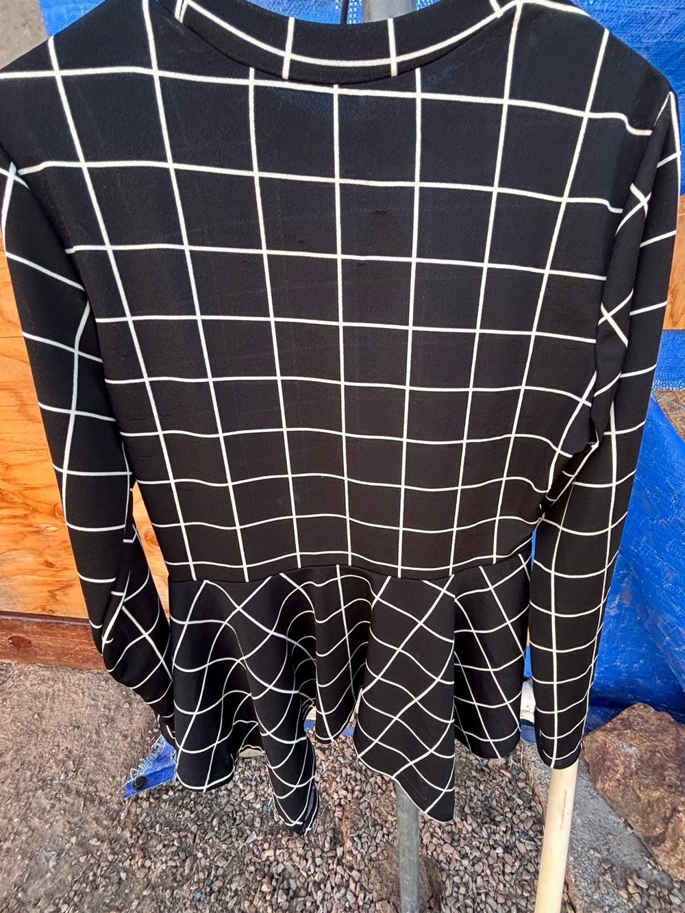 SHEIN Black & White Windowpane Peplum Long-Sleeve Top and matching slacks sizexl